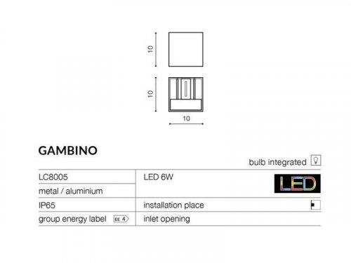 Настінний світильник Azzardo AZ0958 Gambino 1 (bright grey) (LC8005-BGR) (76064)