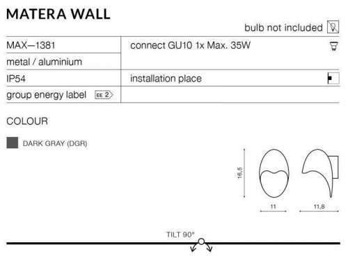 Настінний світильник Azzardo AZ2184 Matera wall (dark grey) (MAX—1381-DGR)