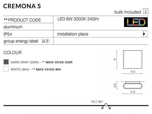 Настінний світильник Azzardo AZ2180 Cremona S (dark grey) (MAX-1015S-DGR)