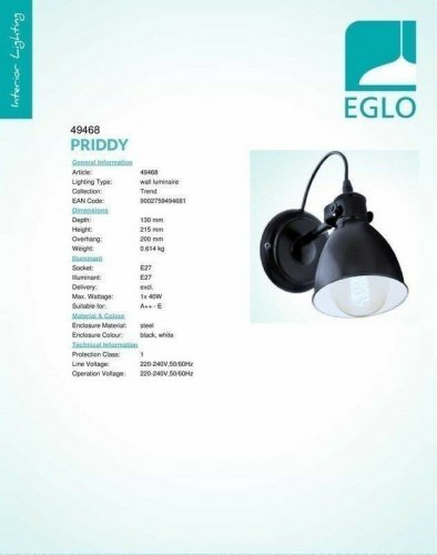 Бра Eglo 49468 Priddy (82693)