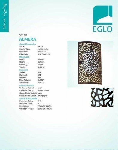 Светильник настенный Eglo 89115 Almera (31142)