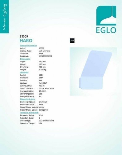 Світильник настінний Eglo 93009 Haro (64014)