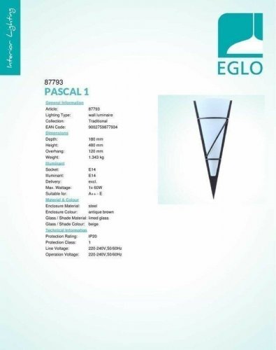 Бра Eglo 87793 Pascal 1 (36281)