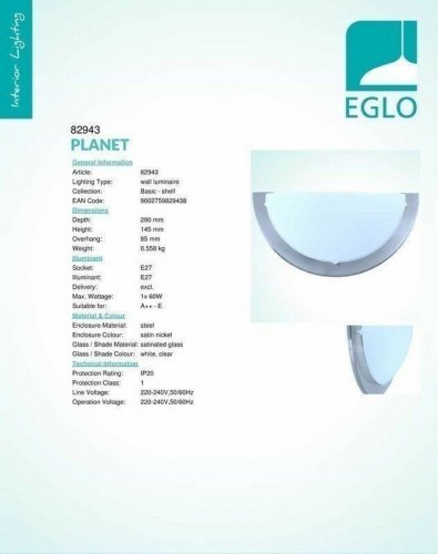 Светильник настенный Eglo 82943 Planet (31051)