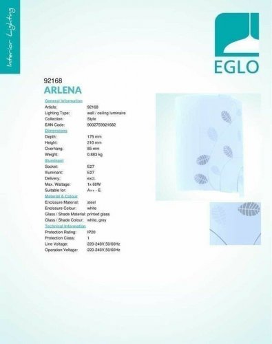Світильник настінний Eglo 92168 Arlena (44314)