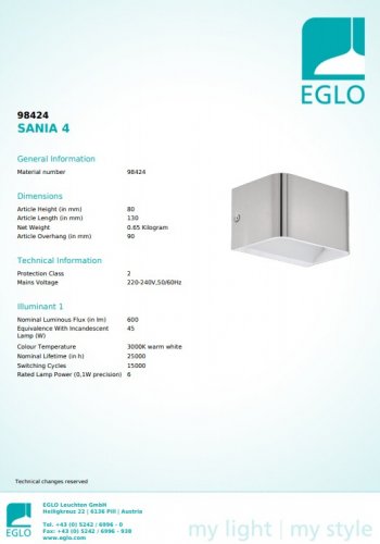 Настінний світильник Eglo 98424 SANIA (26347)