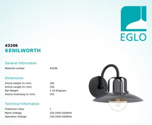 Настенный светильник Eglo 43206 KENILWORTH