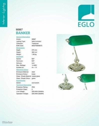 Настільна лампа Eglo 90967 Banker (35993) 