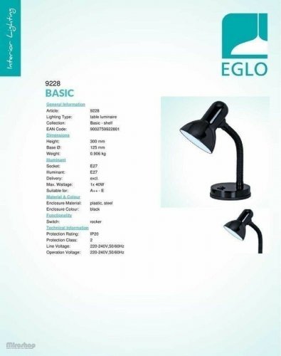 Настольная лампа Eglo 9228 Basic (35996)