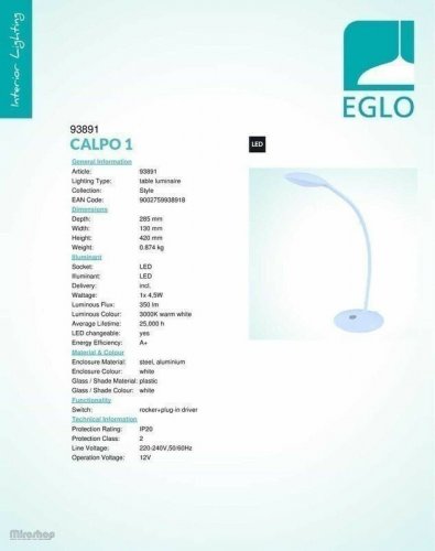 Настольная лампа Eglo 93891 Calpo 1 (69460)