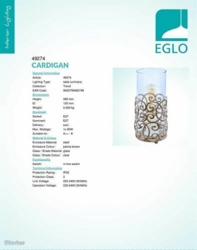 Настільна лампа Eglo 49274 Cardigan (74500)