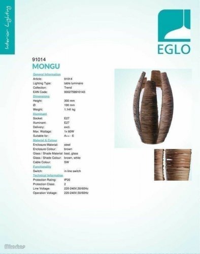 Настільна лампа Eglo 91014 Mongu (35357)