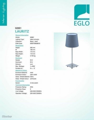 Настільна лампа Eglo 92881 Lauritz (57990)