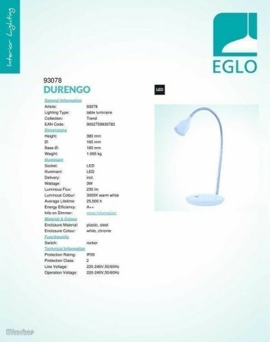 Настільна лампа Eglo 93078 Durengo (64166)