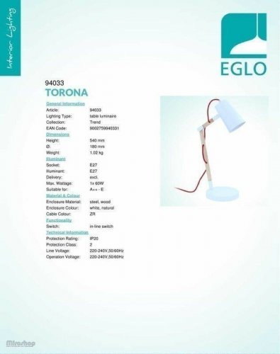 Настільна лампа Eglo 94033 Torona