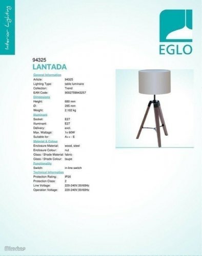 Настольная лампа Eglo 94325 Lantada (82856)