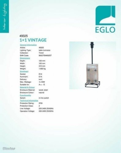 Настільна лампа Eglo 49325 Vintage (74438)