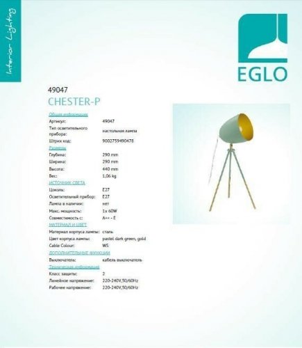 Настільна лампа Eglo 49047 Chester (12686) 