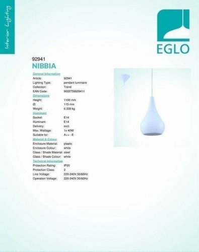 Светильник подвесной Eglo 92941 Nibbia (58023)