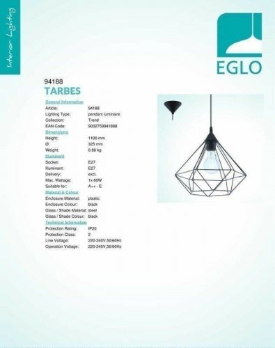 Светильник подвесной Eglo 94188 Tarbes (82766)