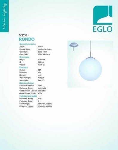 Світильник підвісний Eglo 85263 Rondo (33899) 