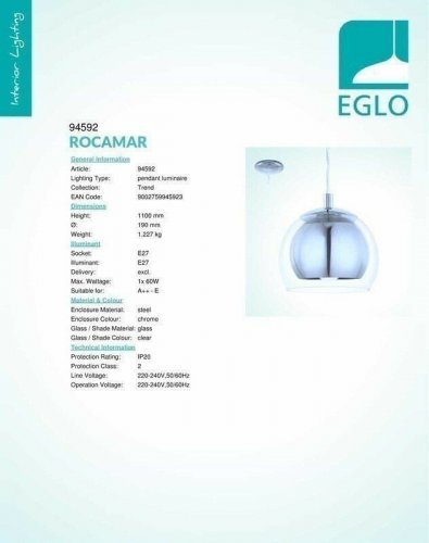 Светильник подвесной Eglo 94592 Rocamar (83011)