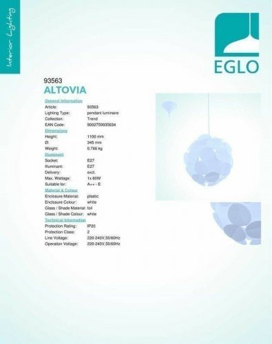 Подвесной светильник Eglo 93563 Altovia (69316)