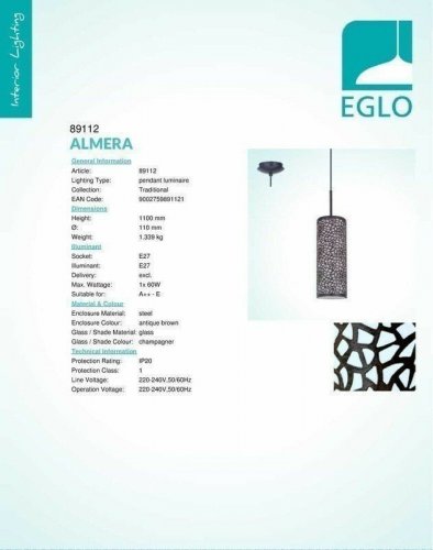Светильник подвесной Eglo 89112 Almera (33970)