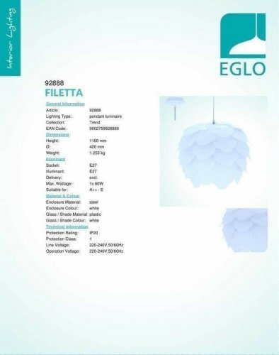 Подвесной светильник Eglo 92888 Filetta (57995)