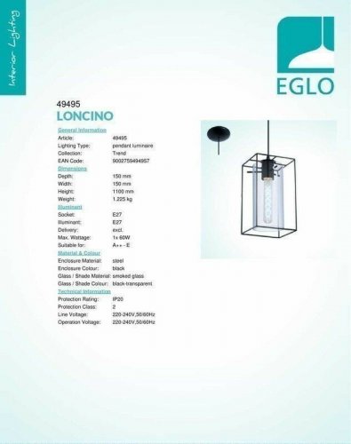 Світильник підвісний Eglo 49495 Loncino (82709)