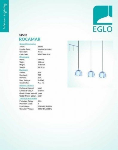 Светильник подвесной Eglo 94593 Rocamar (83012)