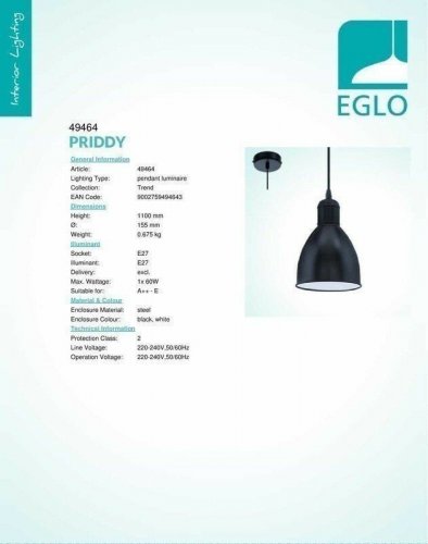 Світильник підвісний Eglo 49464 Priddy (82689)