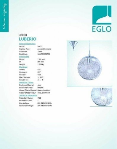 Светильник подвесной Eglo 93073 Luberio (63984)