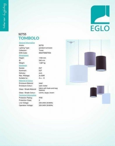 Светильник подвесной Eglo 92755 Tombolo (57932)