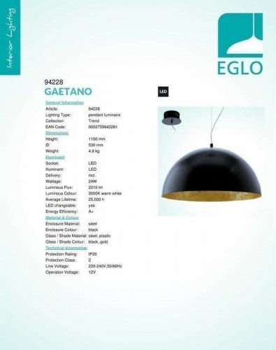 Светильник подвесной Eglo 94228 Gaetano (82783)