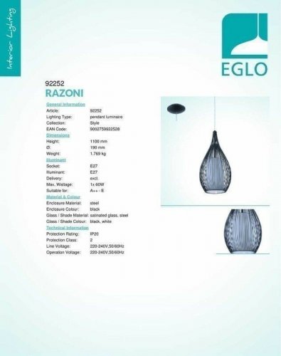 Светильник подвесной Eglo 92252 Razoni (44333)