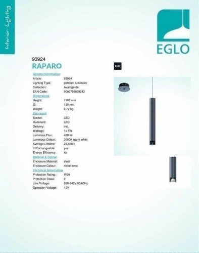 Светильник подвесной Eglo 93924 Raparo