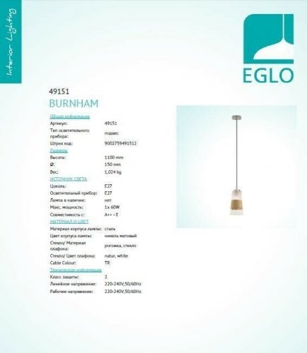 Підвісний світильник Eglo 49151 Burnham (26119)