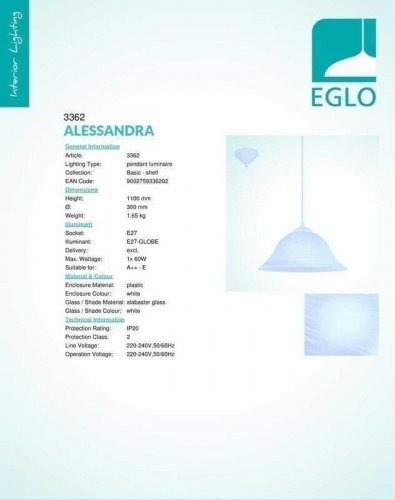 Світильник підвісний Eglo 3362 Alessandra (32447)