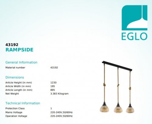 Подвесной светильник Eglo 43192 RAMPSIDE (26035)