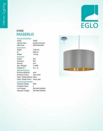 Светильник подвесной Eglo 31602 Maserlo (75089)