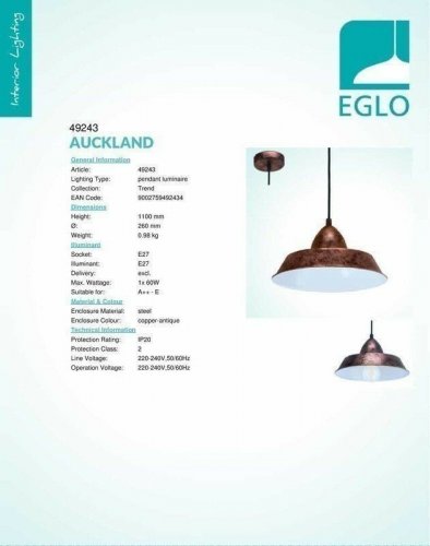 Светильник подвесной Eglo 49243 Auckland (74531)