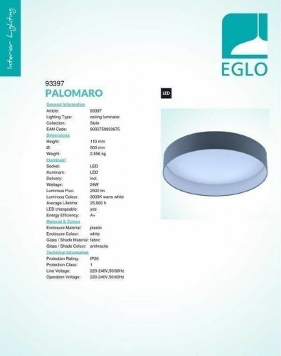 Стельовий світильник Eglo 93397 Palomaro (69264)