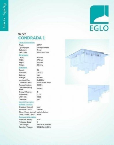 Потолочный светильник Eglo 92727 Condrada 1 (57918)