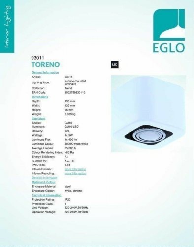 Стельовий світильник Eglo 93011 Toreno