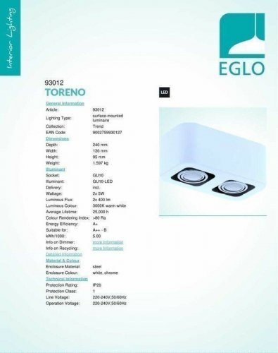 Потолочный  светильник  Eglo  93012  Toreno  (64108)
