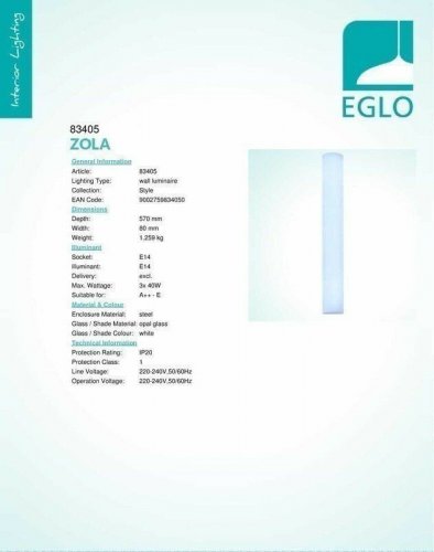 Стельовий світильник Eglo 83405 Zola (36193)