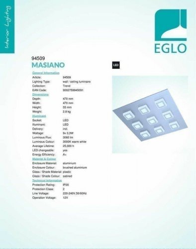 Світильник стельовий Eglo 94509 Masiano (82958) 