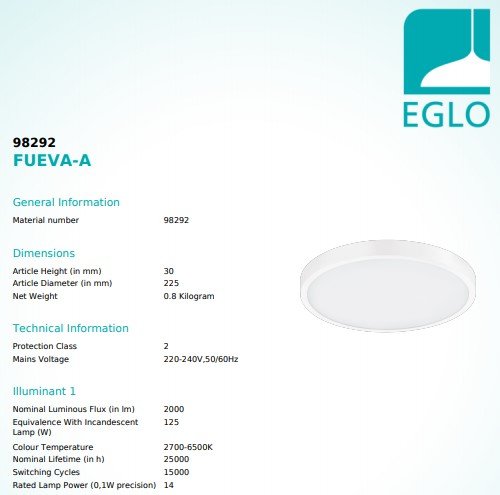 Стельовий світильник Eglo 98292 FUEVA-A 