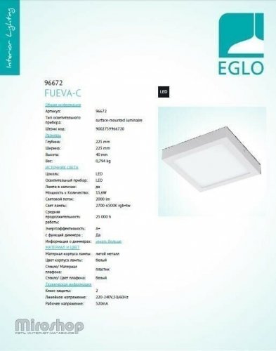 Стельовий світильник Eglo 96672 Fueva-C (96025) 